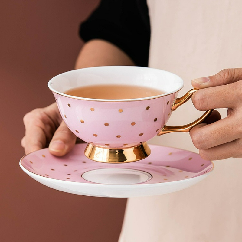 Kitchen Gadgets Set - Ceramic Pink Coffee Mugs with Dish